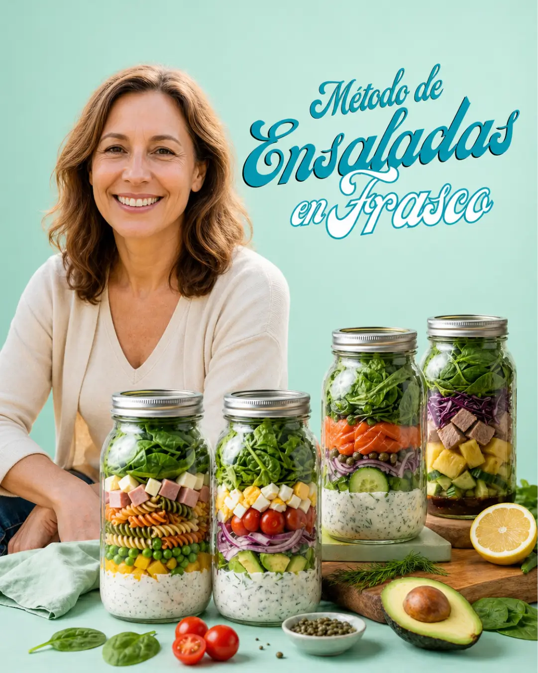 Modelo con frascos de ensalada