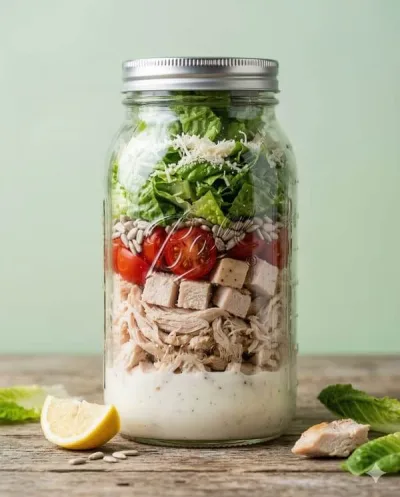 Ensalada proteica en frasco con pollo